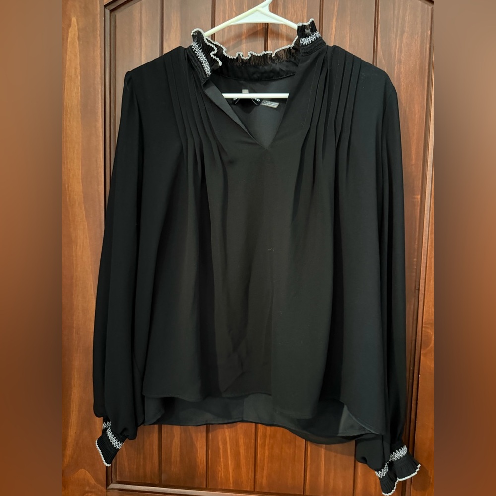 Karl Lagerfeld Black Blouse with White Trim